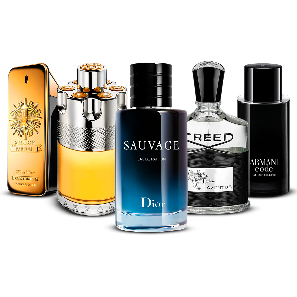 Set de 5 Perfumes – 1 Million, Azzaro Wanted, Sauvage, Creed Aventus i Armani Code [100 ml cada uno]