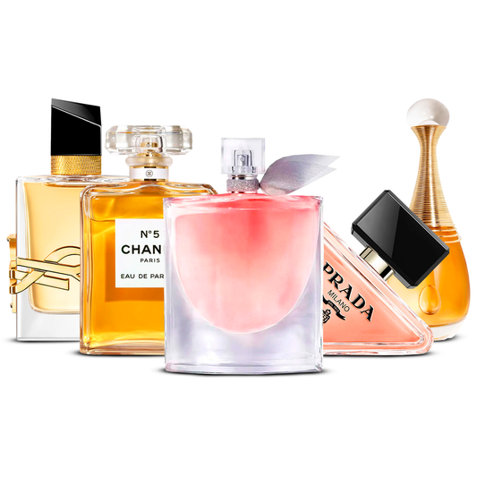Set de 5 Perfumes – Yves Saint Laurent Libre, Chanel Nº5, La Vie Est Belle, Prada Paradoxe i J'adore [100 ml cada uno]