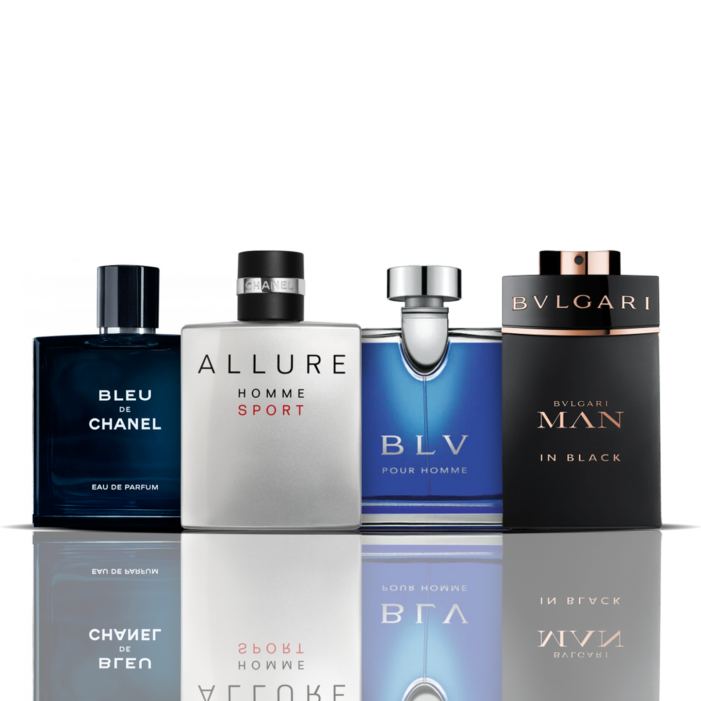 Set de 4 Perfumes | Bleu de Chanel + Allure Sport + BLV + Bvlgari Man in Black 100 ml